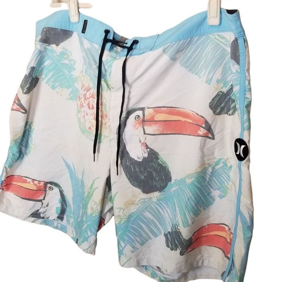 Hurley Mens 40 White Toucan Print 18" Board Shorts - Picture 3 of 8